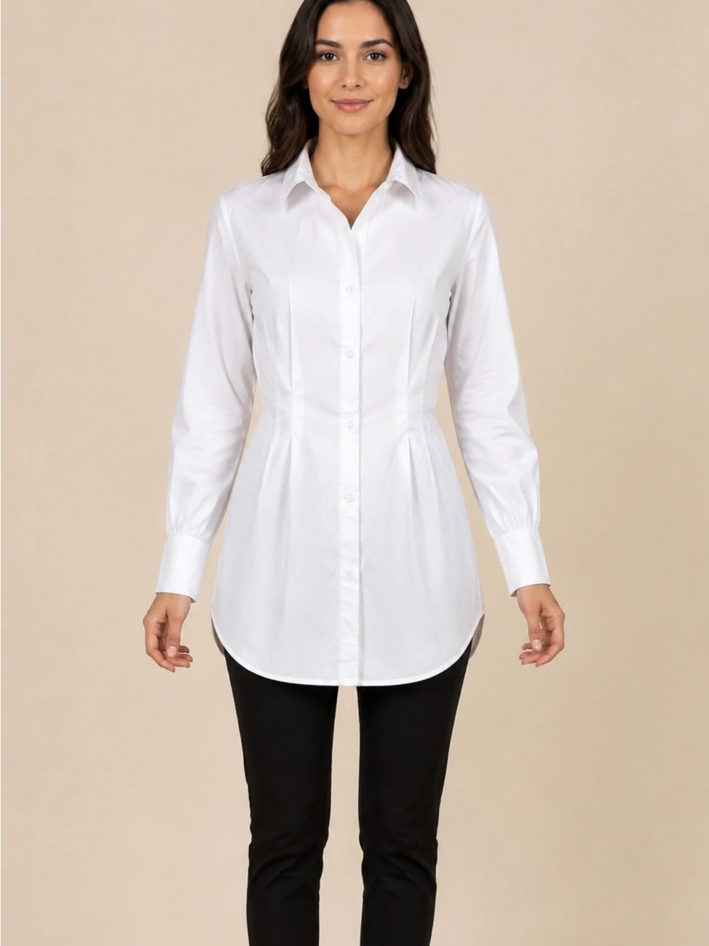Haute Monde White Long-Sleeve Button Tunic Shirt Large (Fits like Medium)